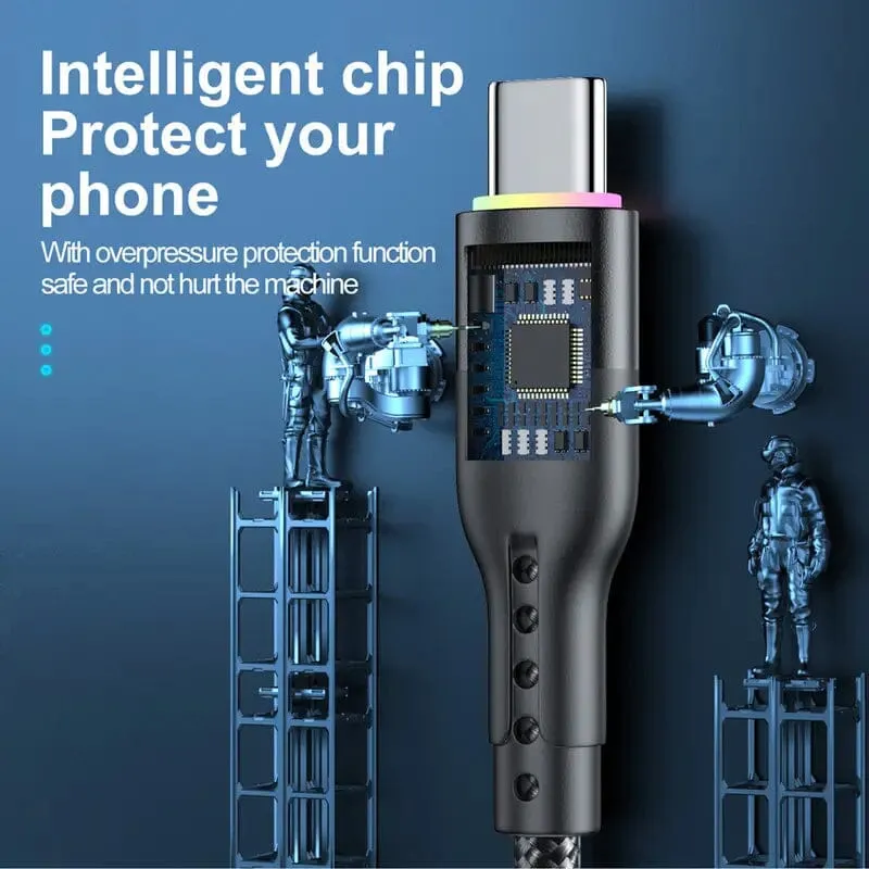 10Ft LED Fast Charging Type C Cable with High-Speed LED Indicator