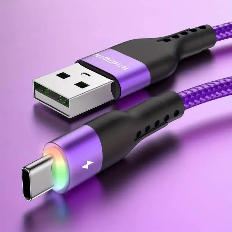 10Ft LED Fast Charging Type C Cable with High-Speed LED Indicator