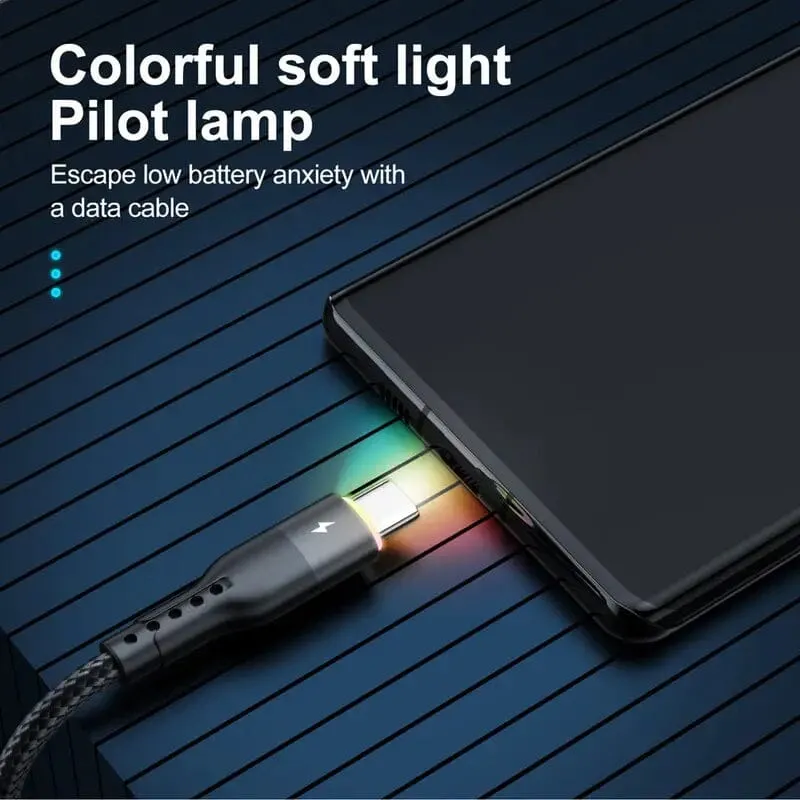 10Ft LED Fast Charging Type C Cable with High-Speed LED Indicator