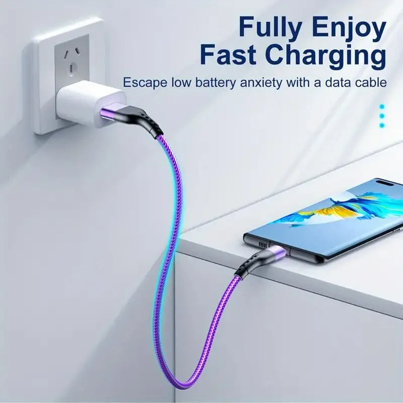10Ft LED Fast Charging Type C Cable with High-Speed LED Indicator