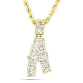 10K Gold 0.81ct Baguette Diamond Initial Pendant