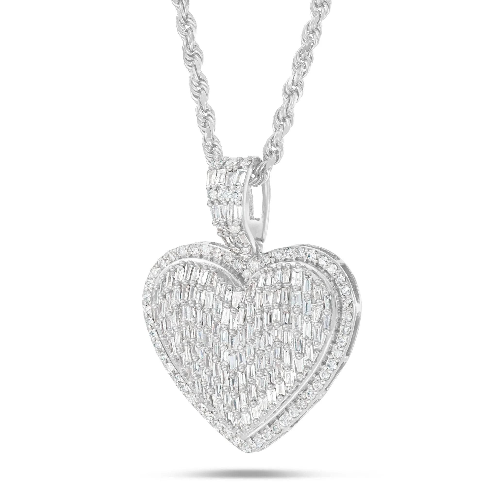 14K Gold 2.0ct Baguette Diamond Heart Pendant