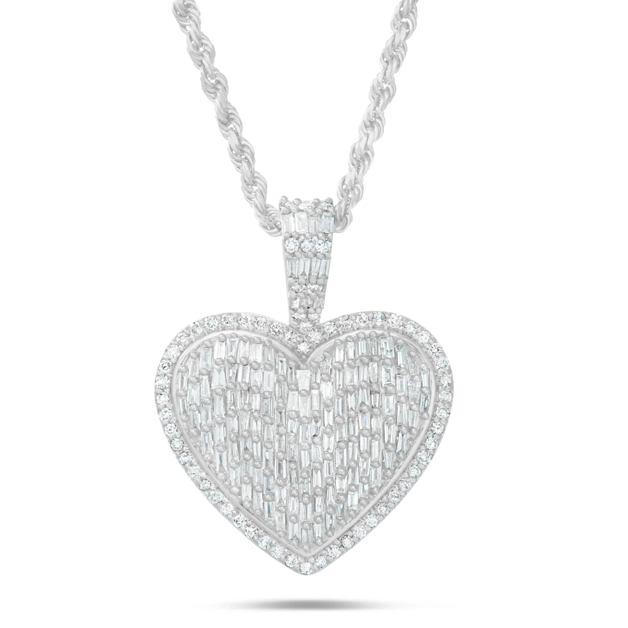 14K Gold 2.0ct Baguette Diamond Heart Pendant