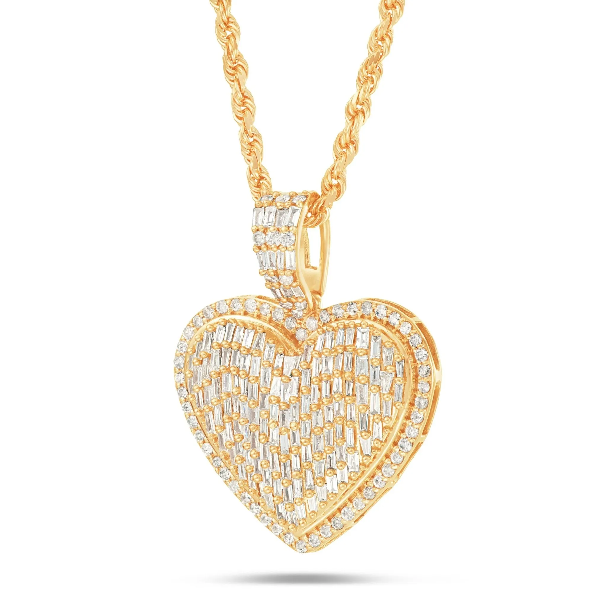 14K Gold 2.0ct Baguette Diamond Heart Pendant