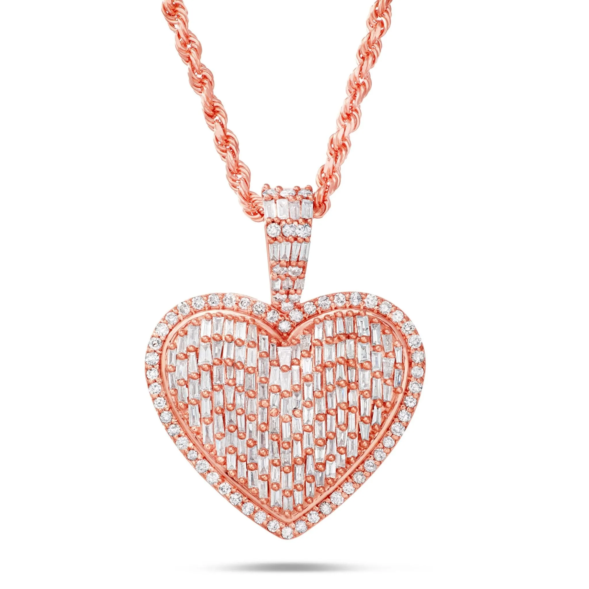 14K Gold 2.0ct Baguette Diamond Heart Pendant