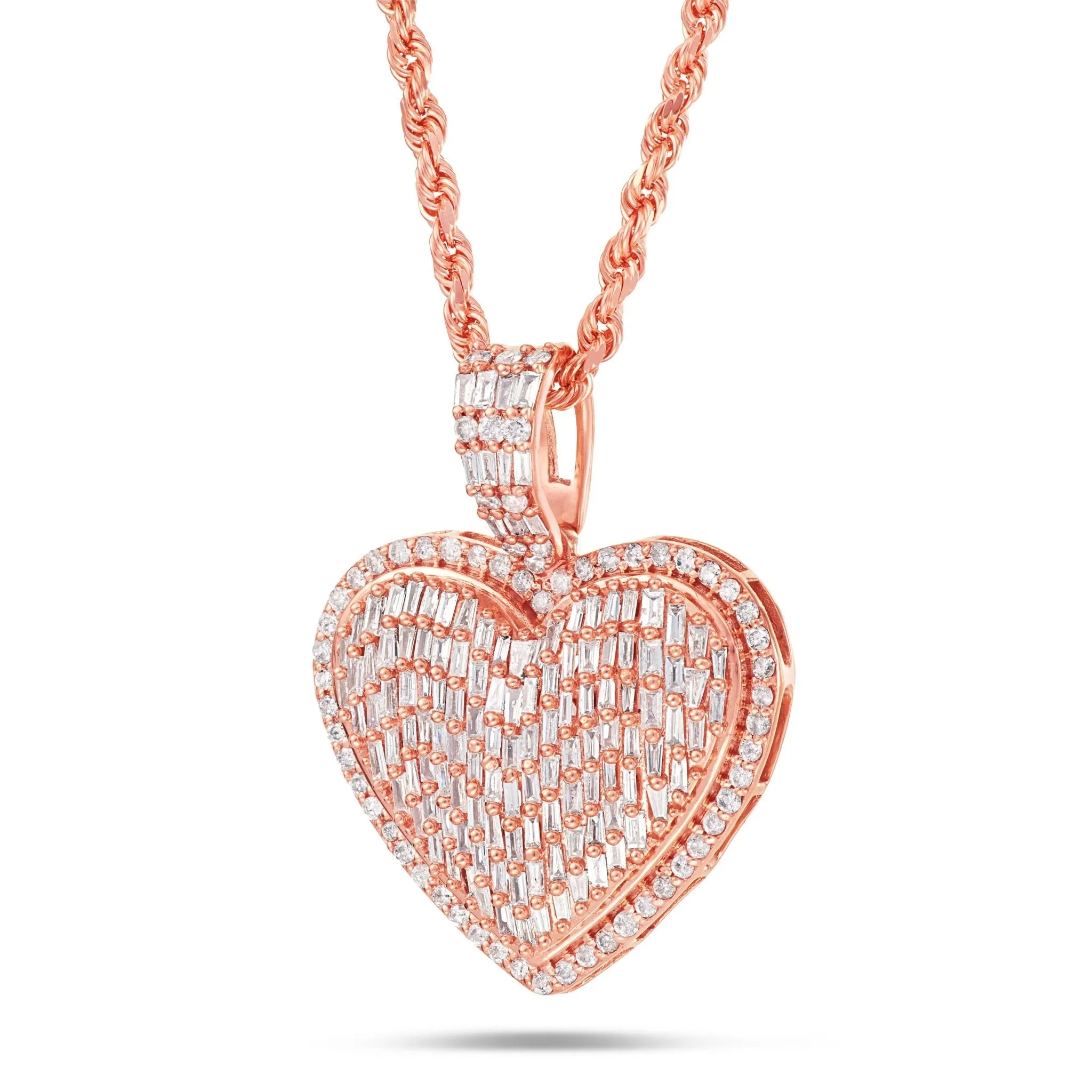 14K Gold 2.0ct Baguette Diamond Heart Pendant
