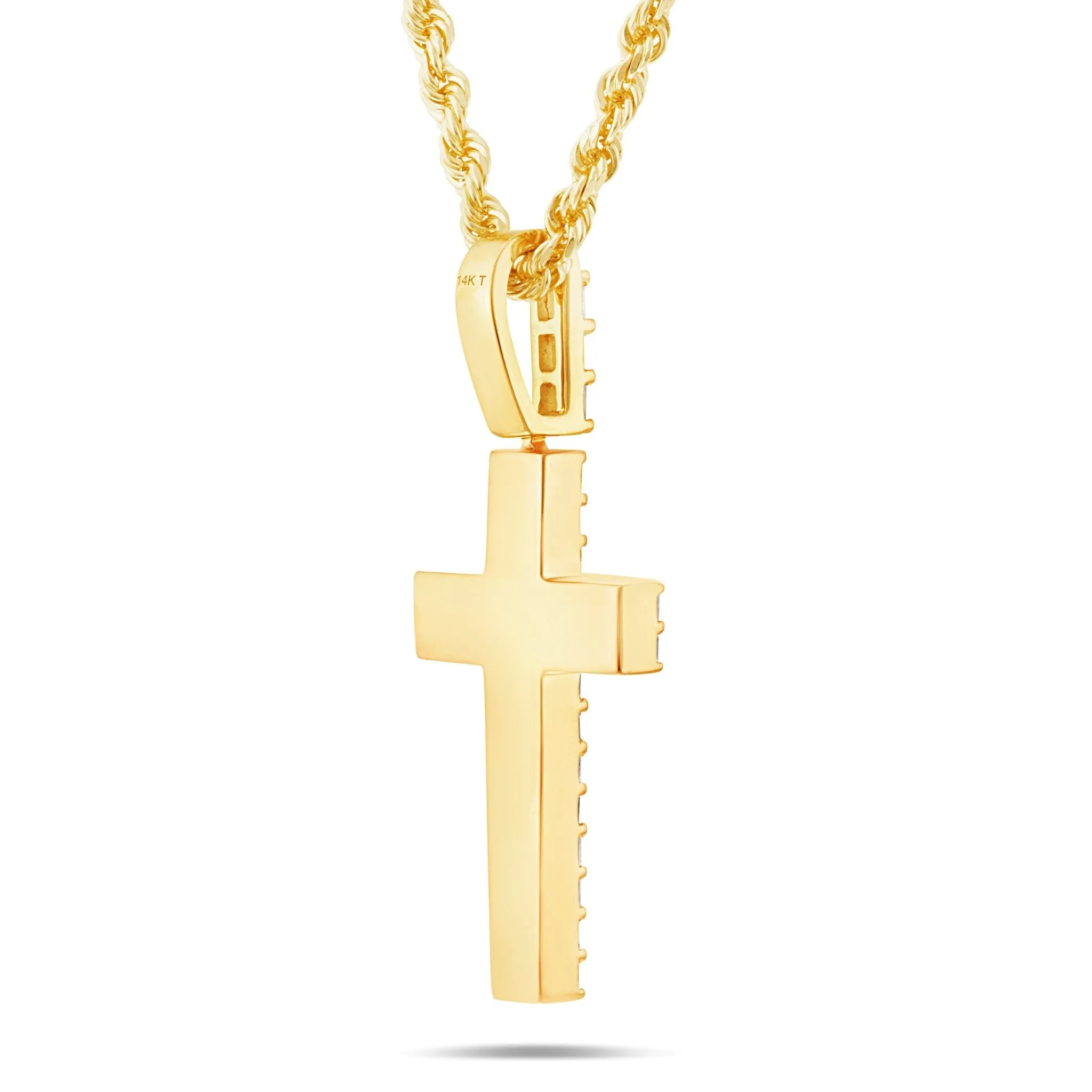 14K Gold 2.70ct Emerald Diamond Cross Pendant
