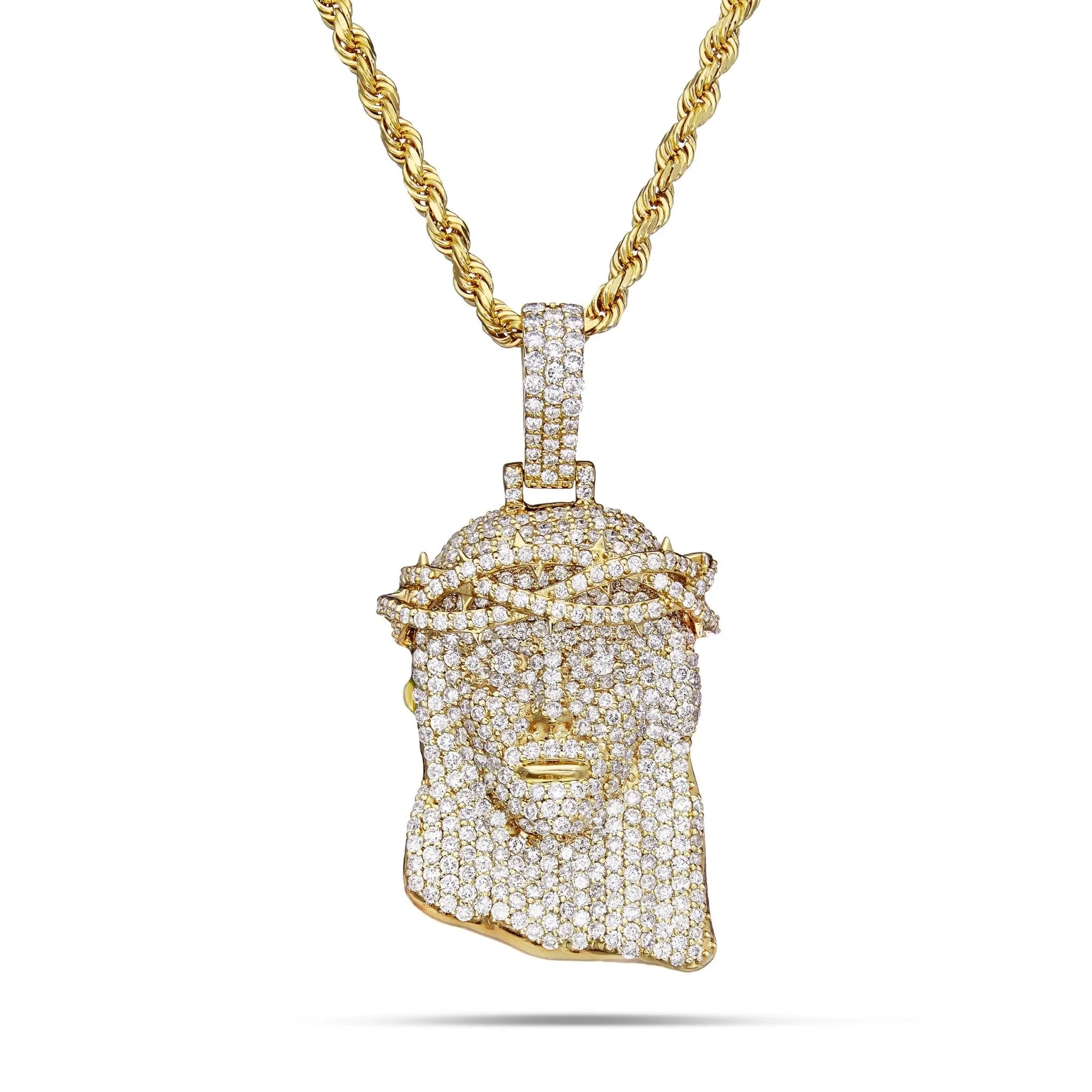 14K Gold 5.29ct Diamond Jesus Head Pendant