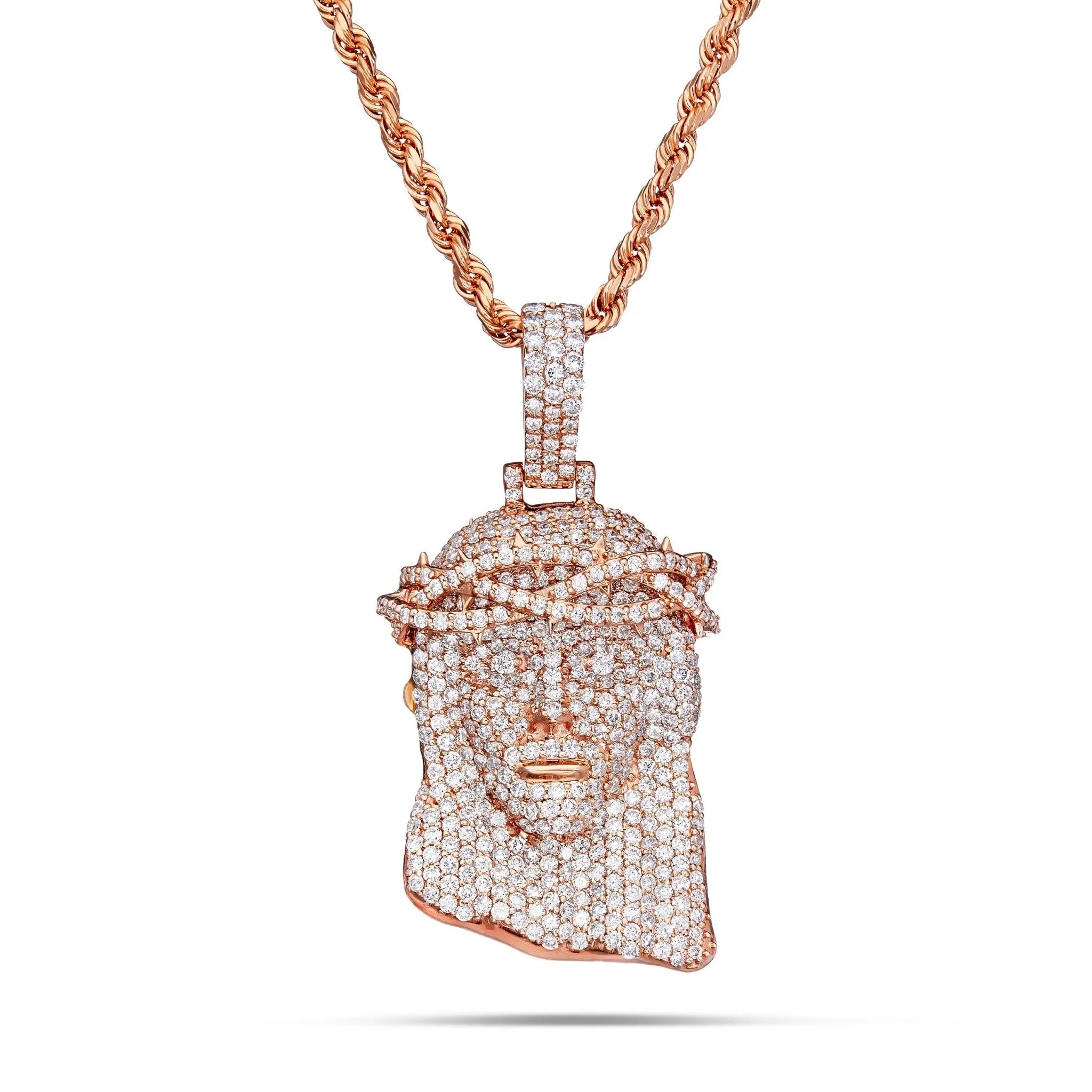 14K Gold 5.29ct Diamond Jesus Head Pendant