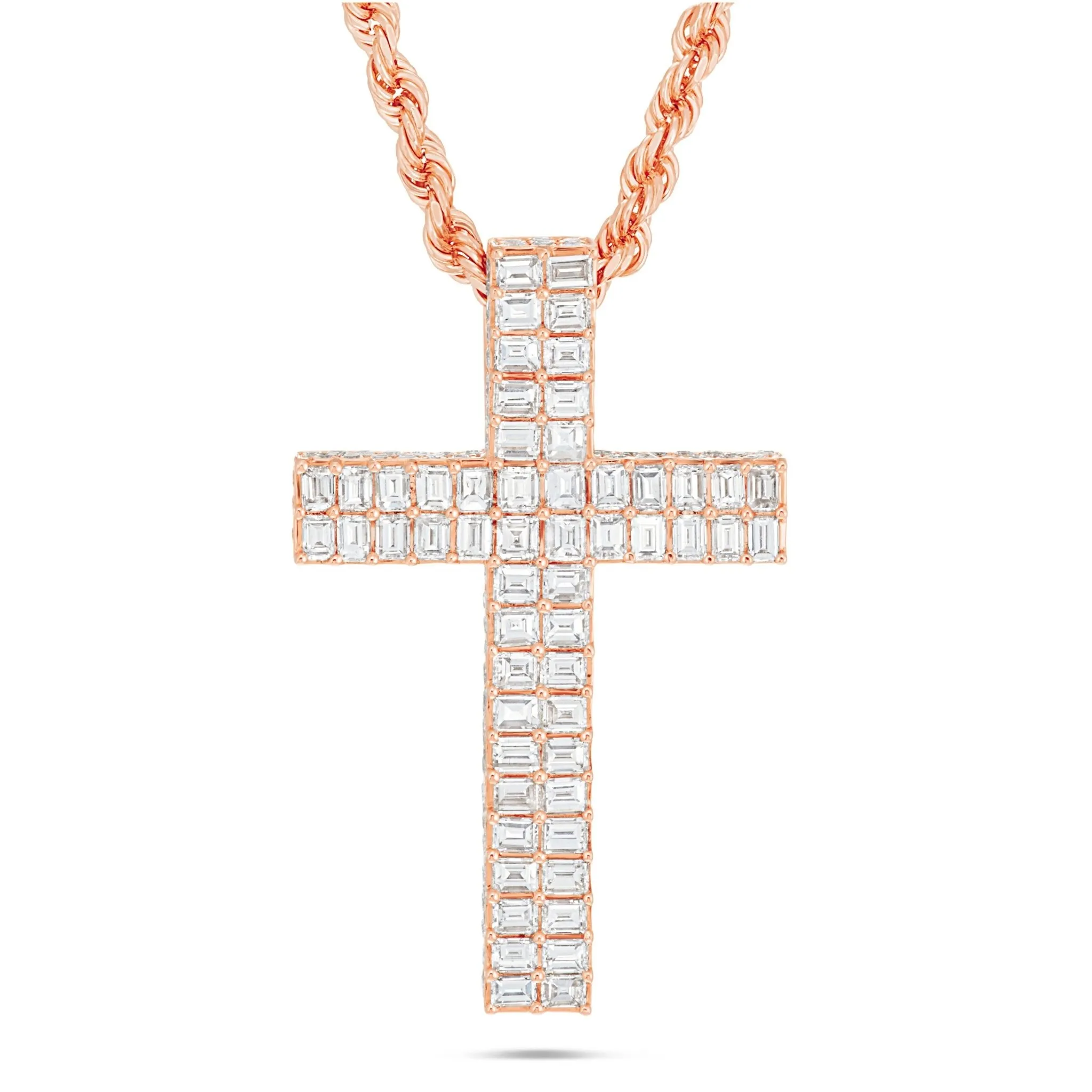 14K Gold 5.83ct Emerald Diamond Cross Pendant