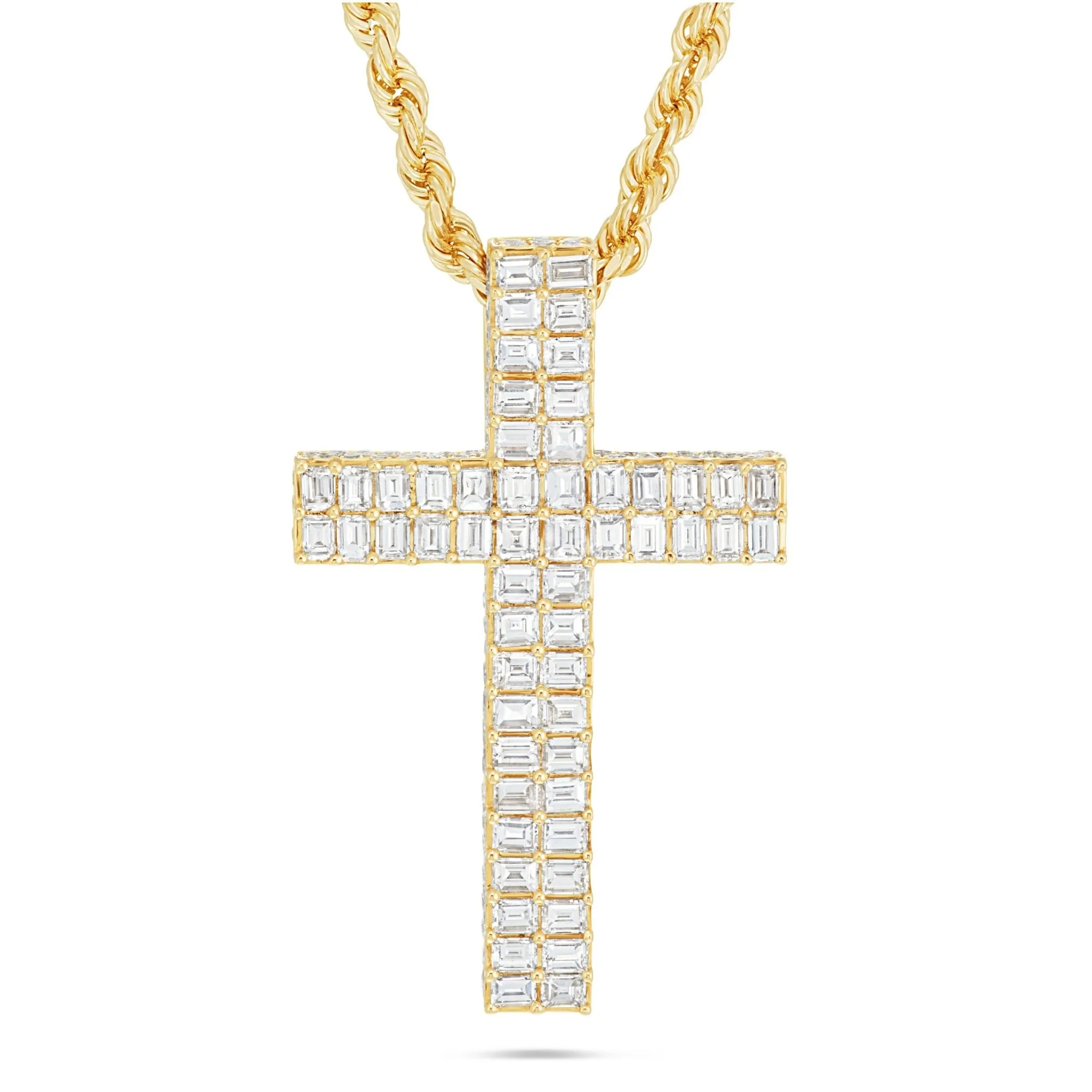 14K Gold 5.83ct Emerald Diamond Cross Pendant
