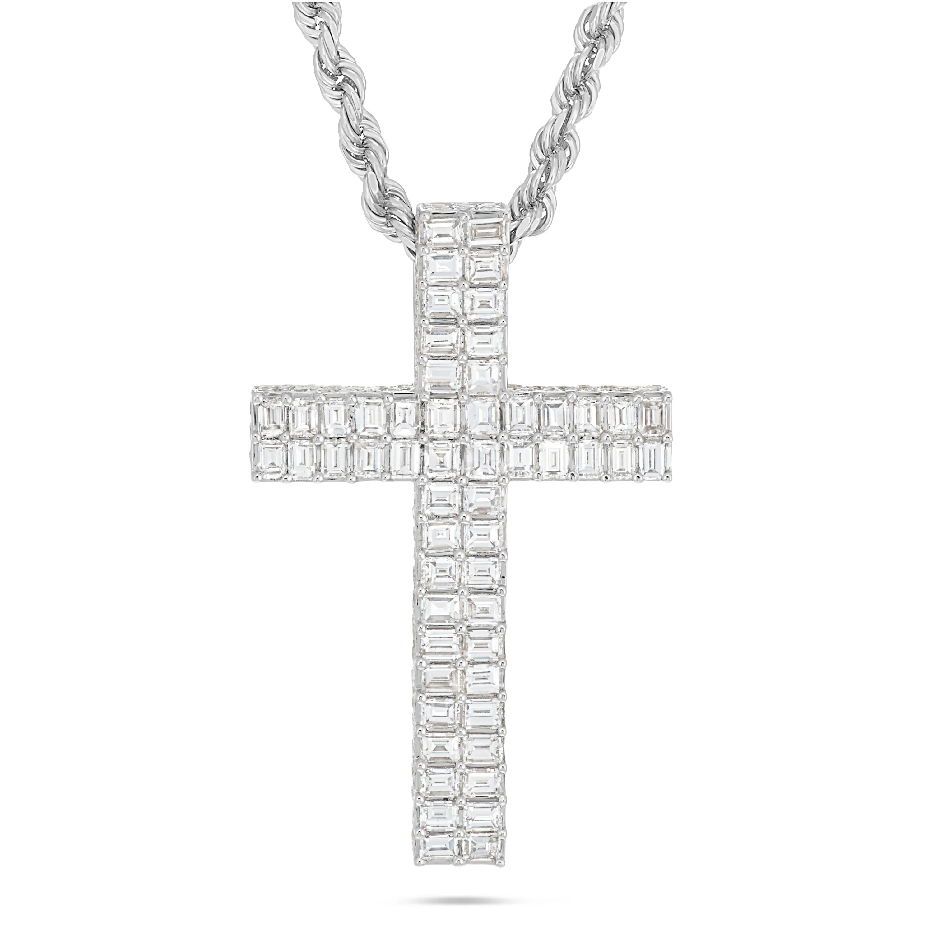 14K Gold 5.83ct Emerald Diamond Cross Pendant