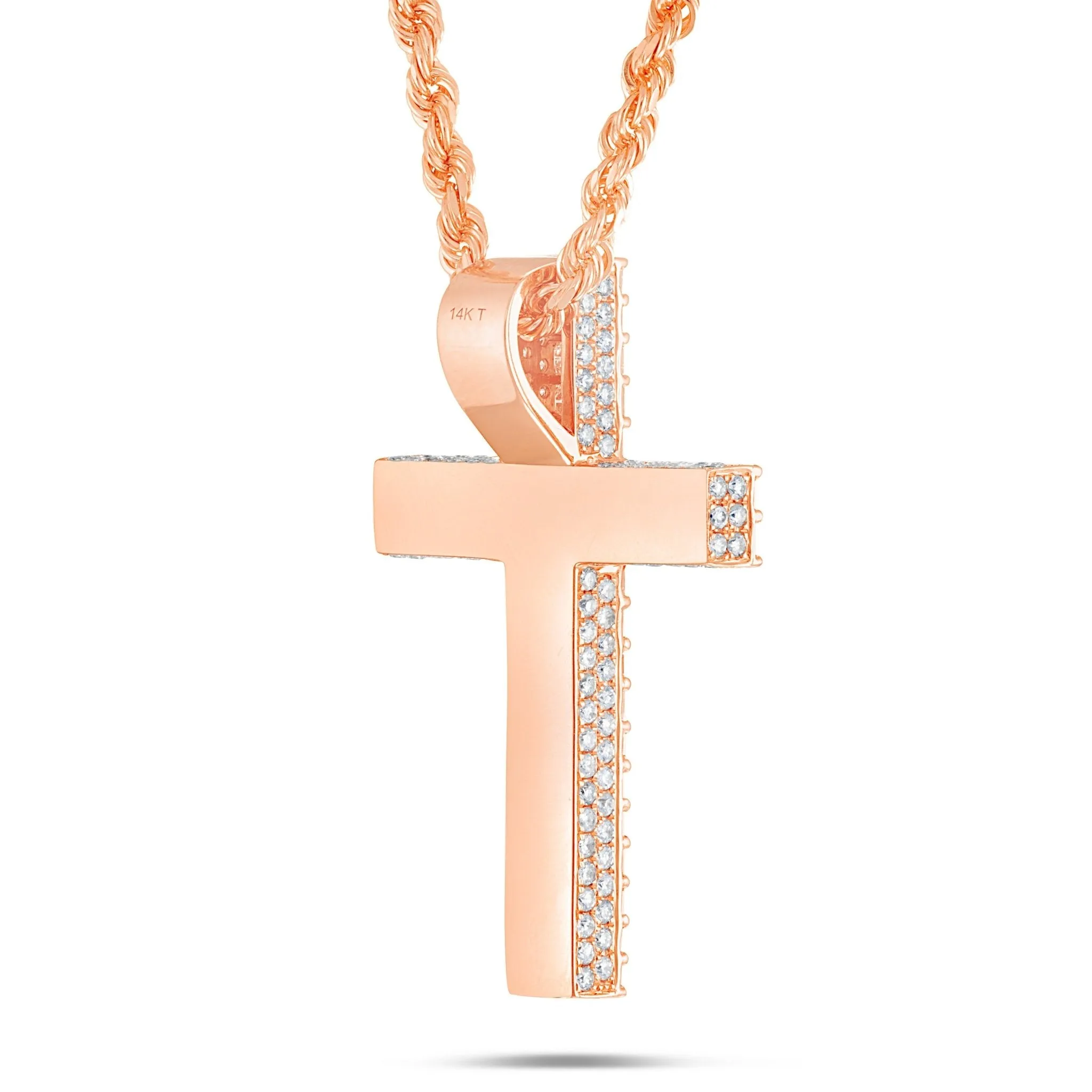 14K Gold 5.83ct Emerald Diamond Cross Pendant