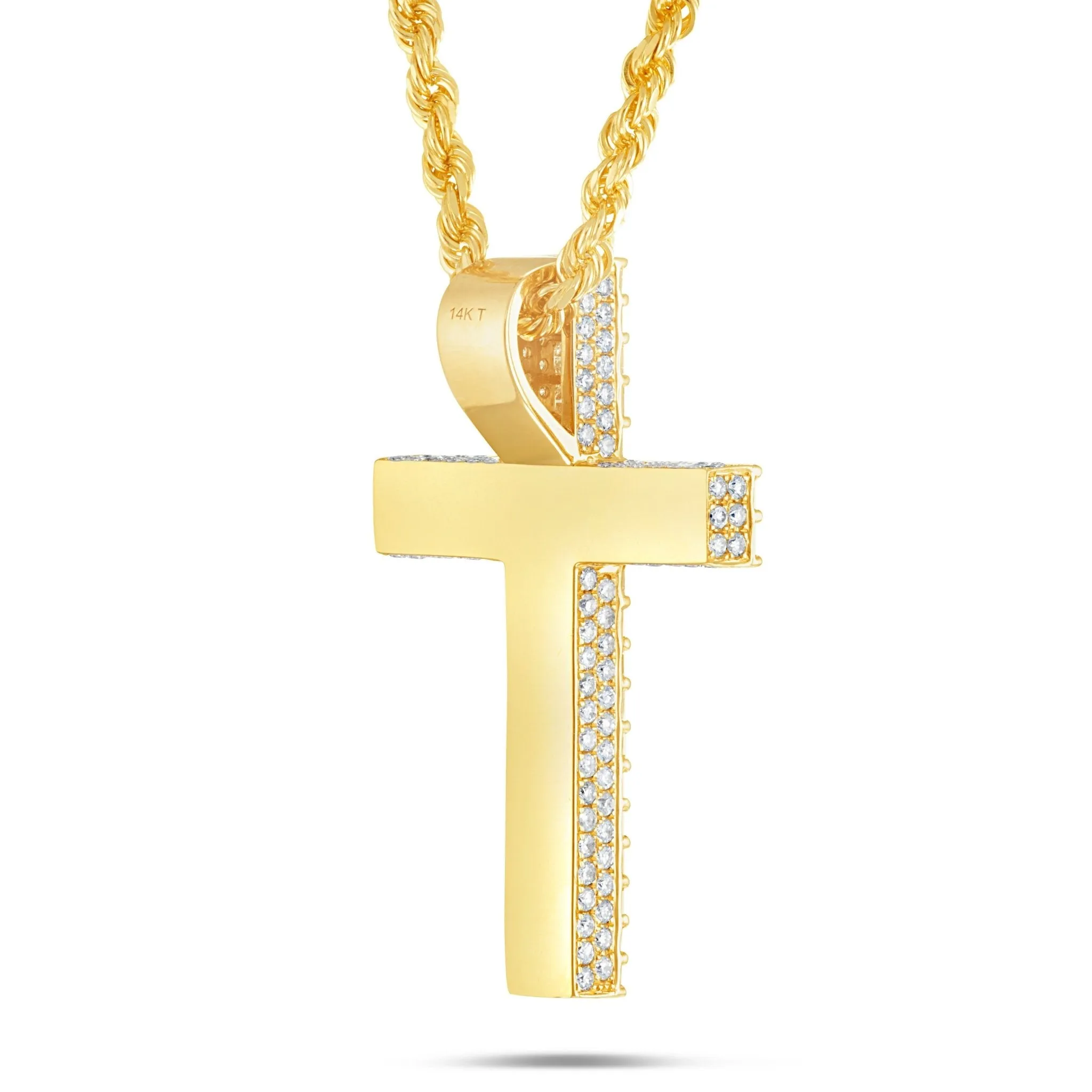 14K Gold 5.83ct Emerald Diamond Cross Pendant