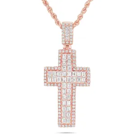14K Gold 8.10ct Emerald Diamond Cross Pendant
