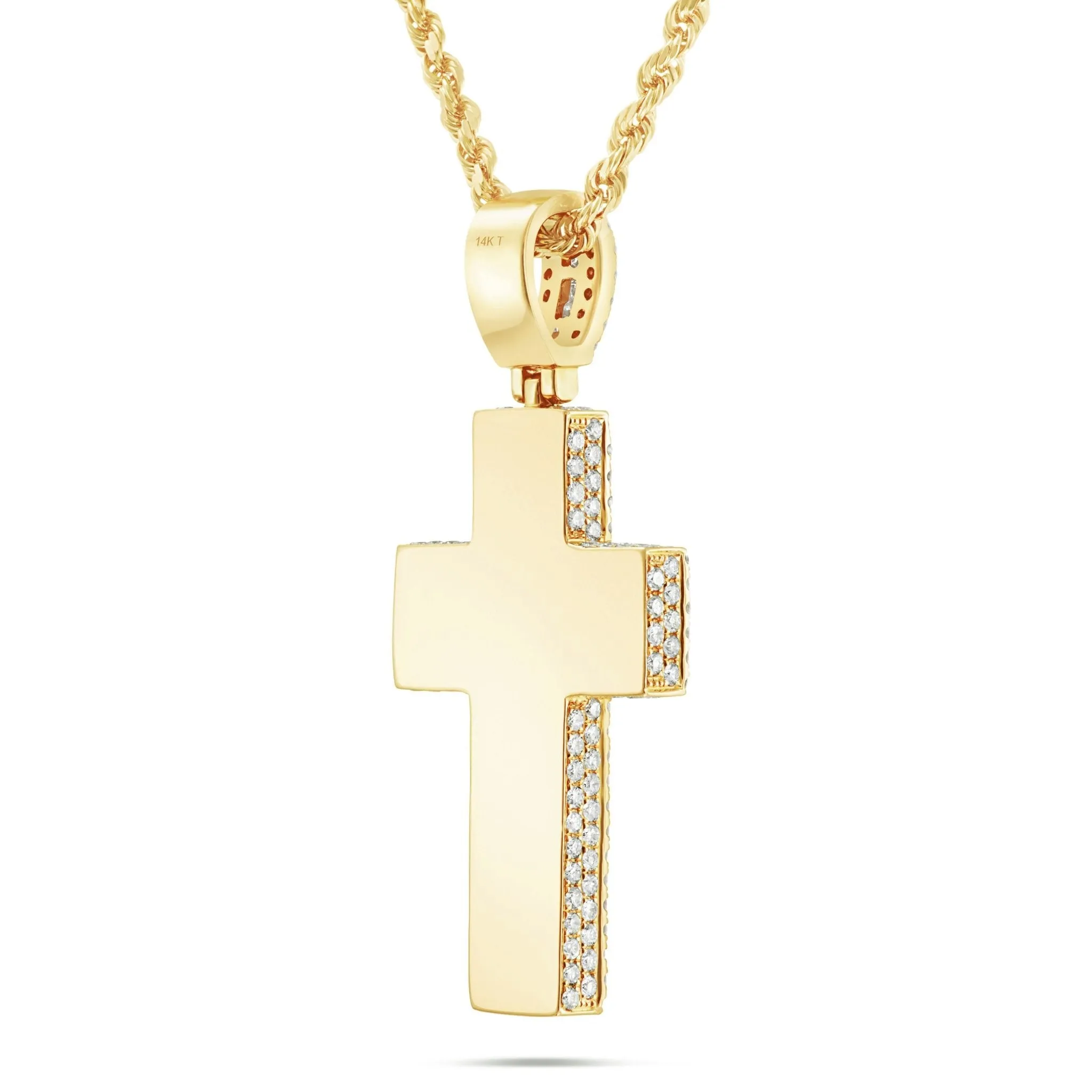 14K Gold 8.10ct Emerald Diamond Cross Pendant