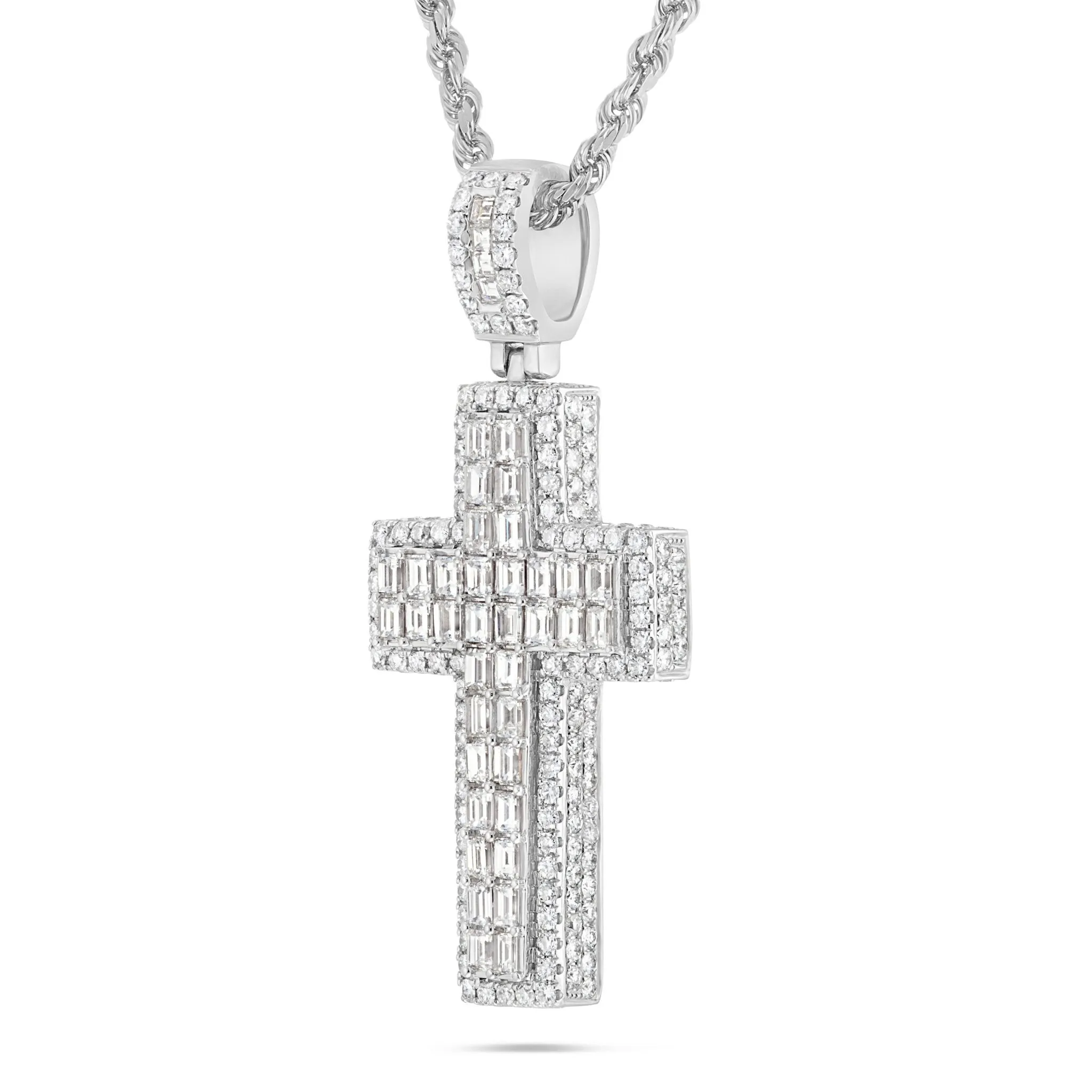 14K Gold 8.10ct Emerald Diamond Cross Pendant