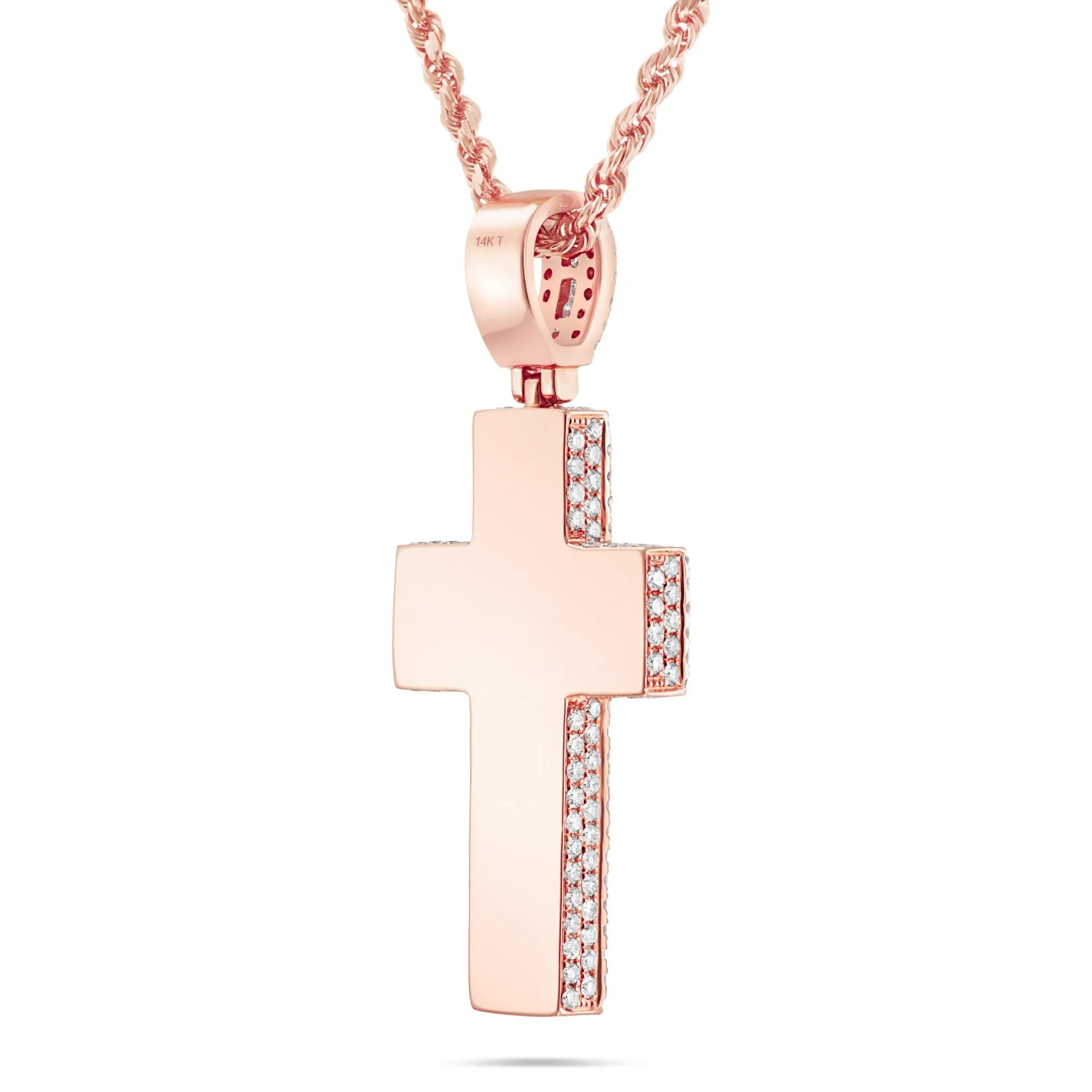 14K Gold 8.10ct Emerald Diamond Cross Pendant