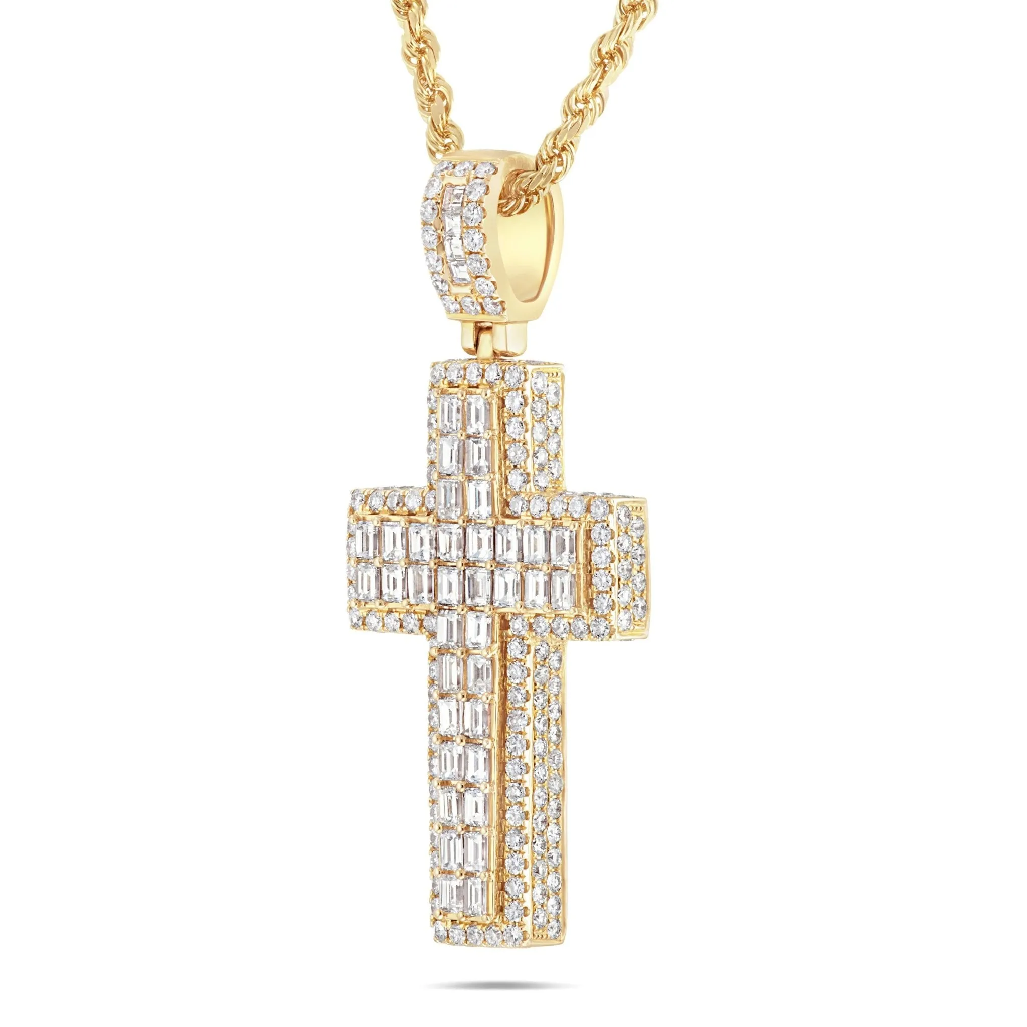 14K Gold 8.10ct Emerald Diamond Cross Pendant