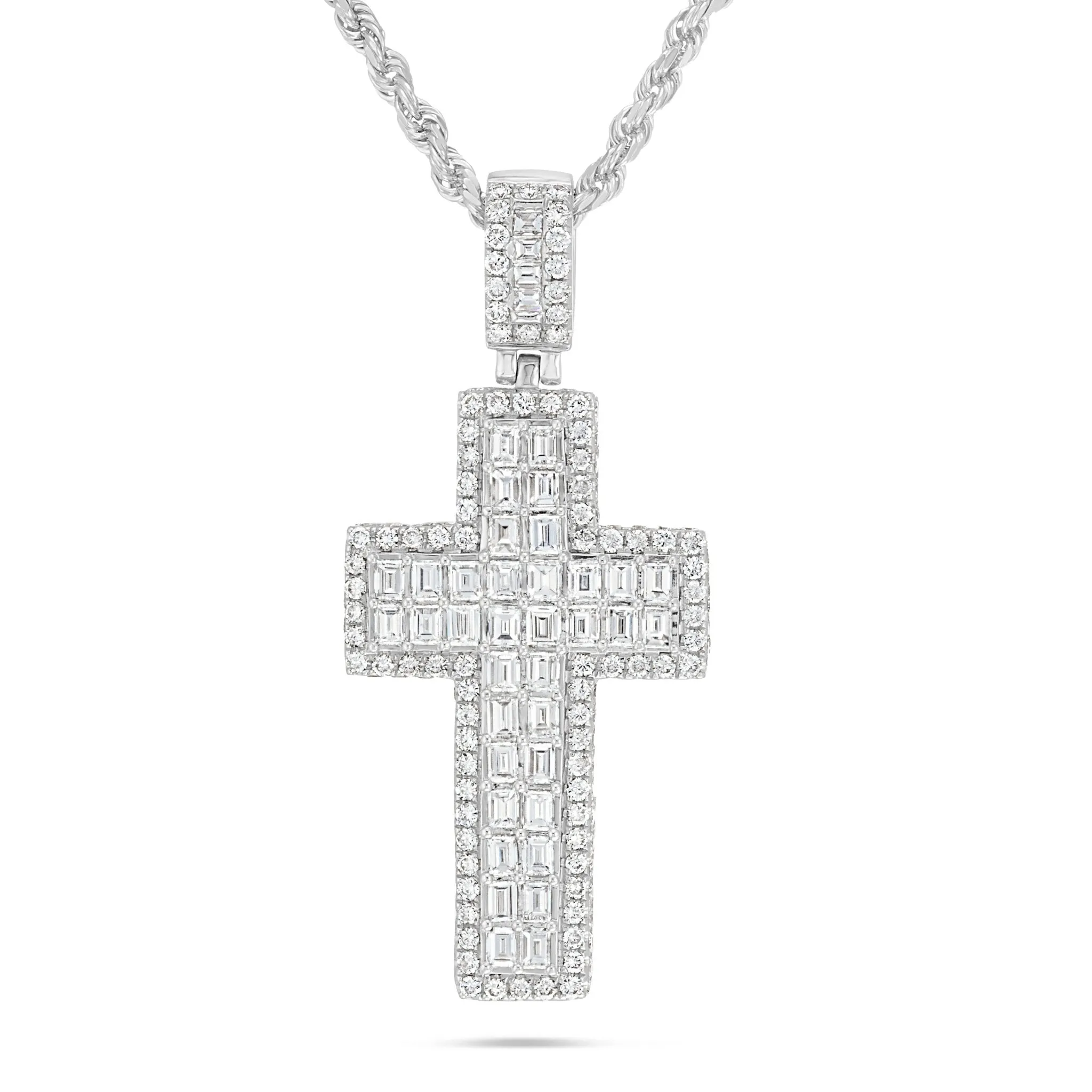 14K Gold 8.10ct Emerald Diamond Cross Pendant