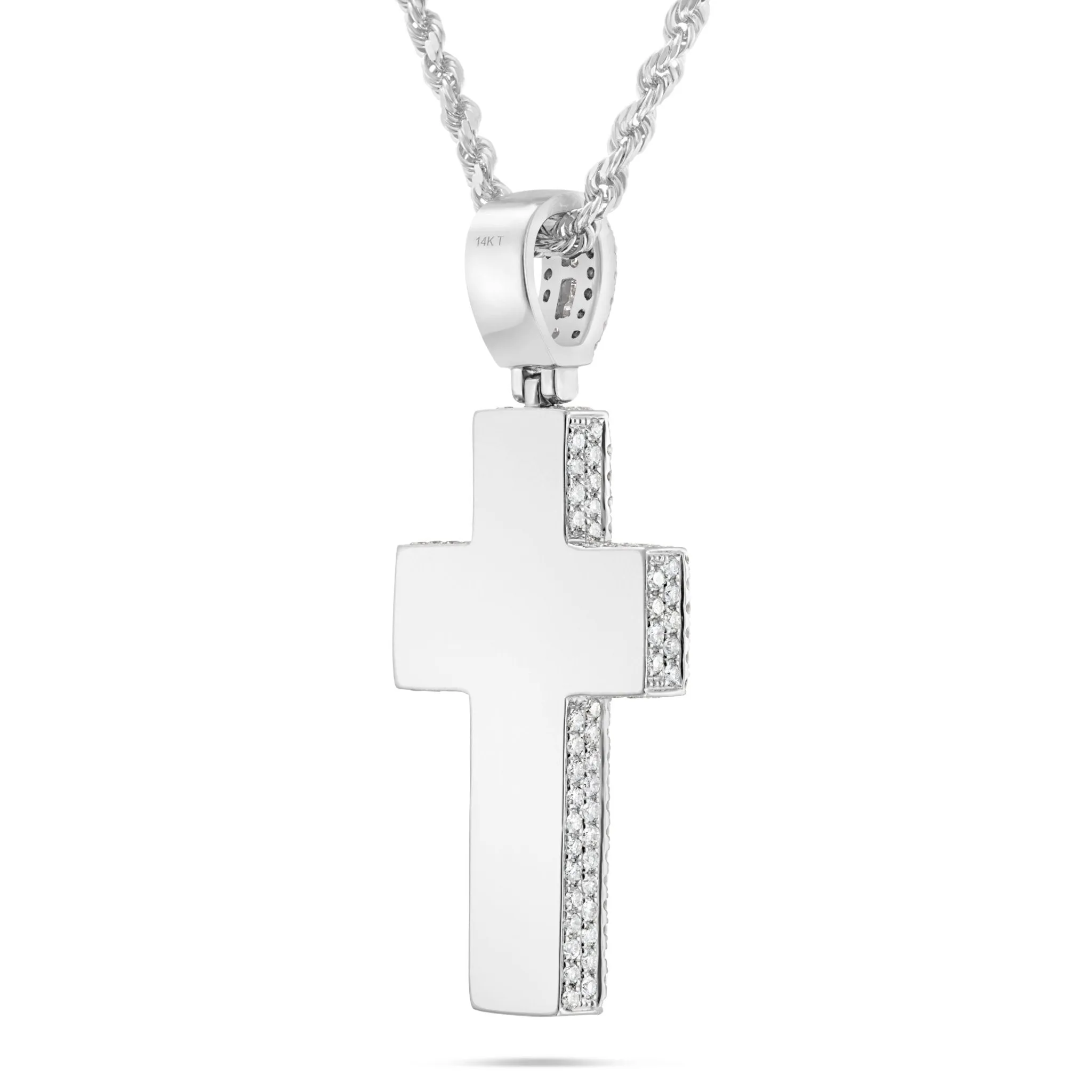 14K Gold 8.10ct Emerald Diamond Cross Pendant
