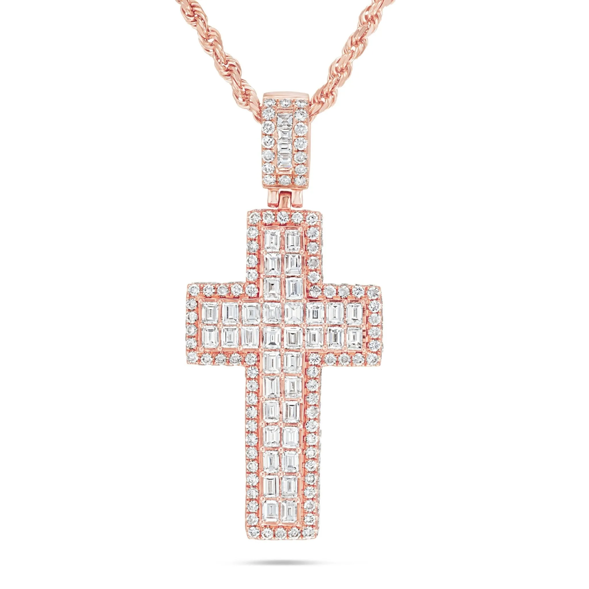 14K Gold 8.10ct Emerald Diamond Cross Pendant