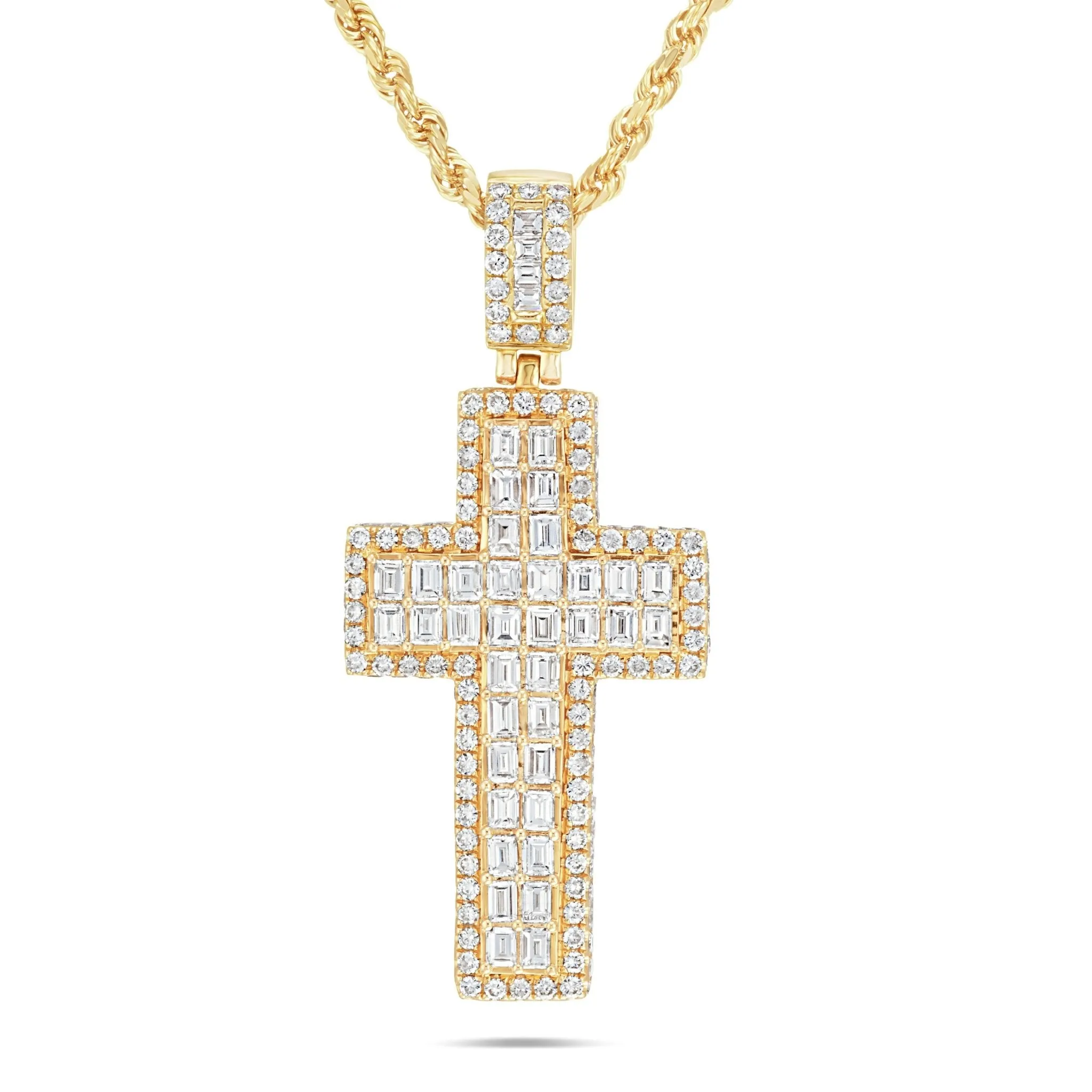 14K Gold 8.10ct Emerald Diamond Cross Pendant