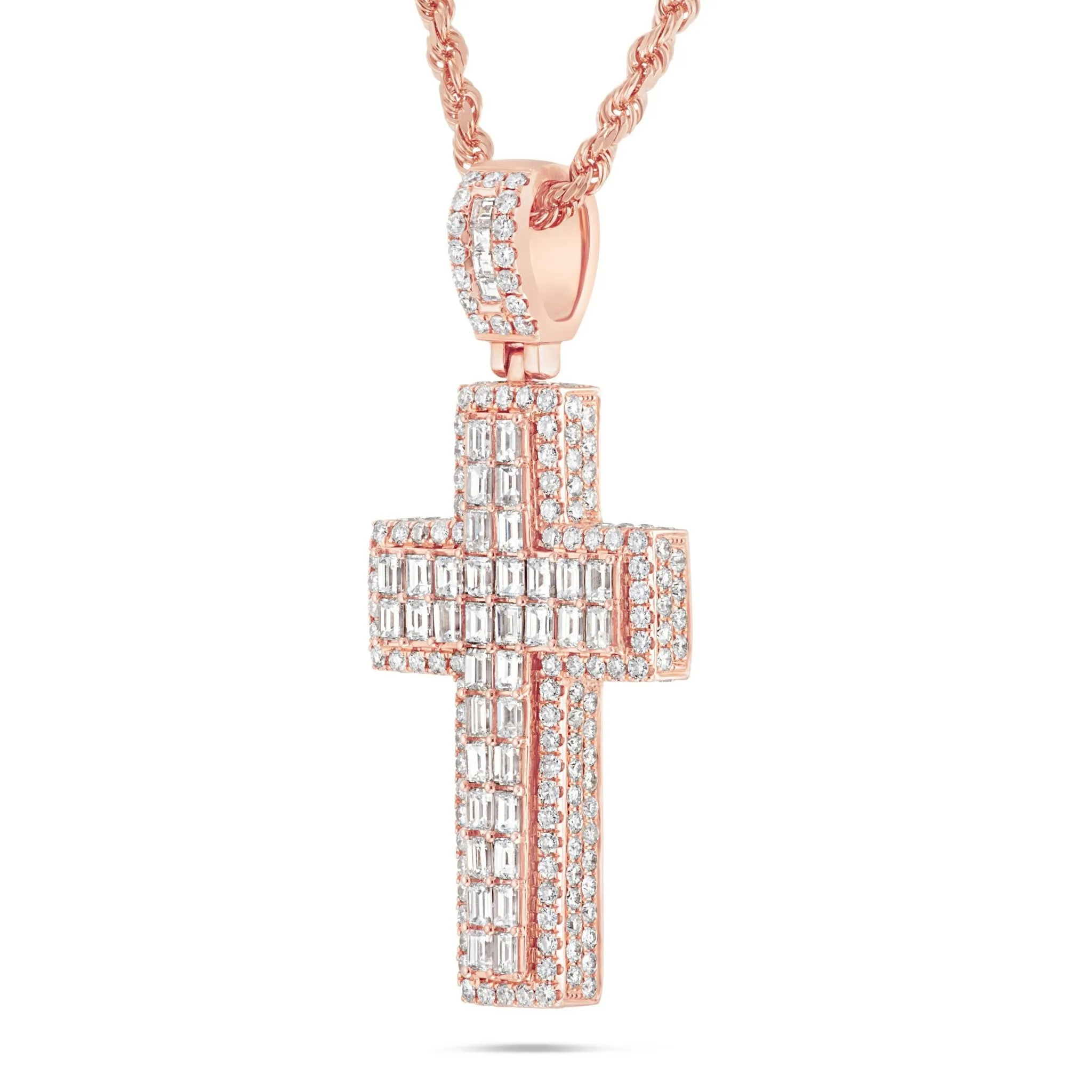 14K Gold 8.10ct Emerald Diamond Cross Pendant