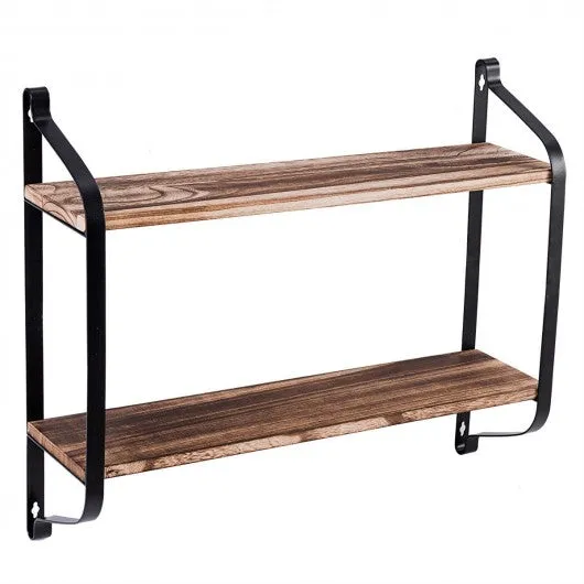 2-Tier Rustic Wall Mounted Floating Shelf Multi-purpose Storage