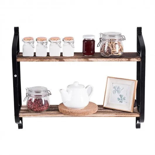 2-Tier Rustic Wall Mounted Floating Shelf Multi-purpose Storage