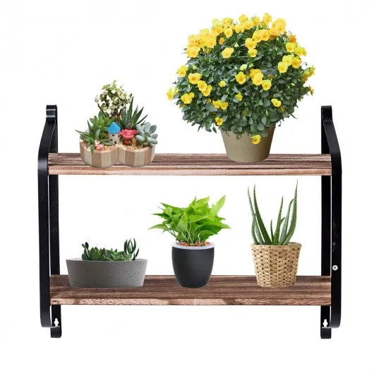 2-Tier Rustic Wall Mounted Floating Shelf Multi-purpose Storage