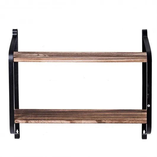 2-Tier Rustic Wall Mounted Floating Shelf Multi-purpose Storage