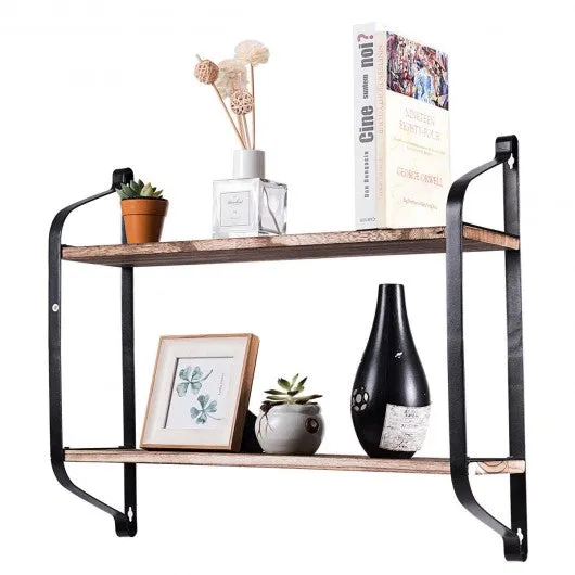 2-Tier Rustic Wall Mounted Floating Shelf Multi-purpose Storage