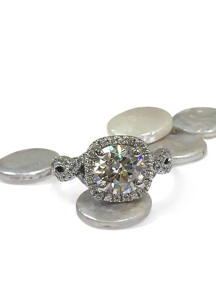 2.5 AAA Highest Quality Cubic Zirconia Cushion Cut Engagement Ring 14K White Gold