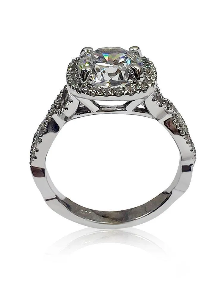 2.5 AAA Highest Quality Cubic Zirconia Cushion Cut Engagement Ring 14K White Gold
