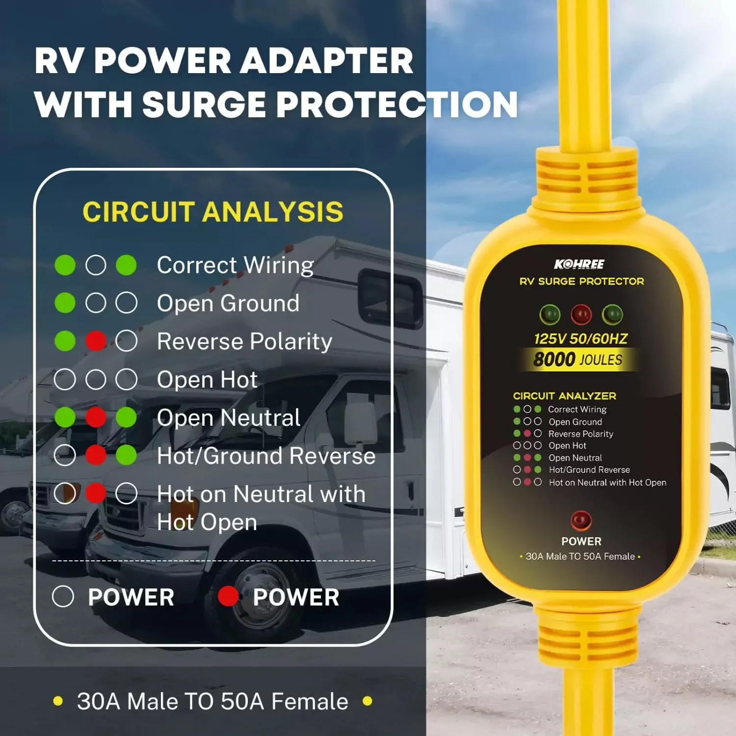 50 Amp to 30 Amp RV Adapter with Surge Protector