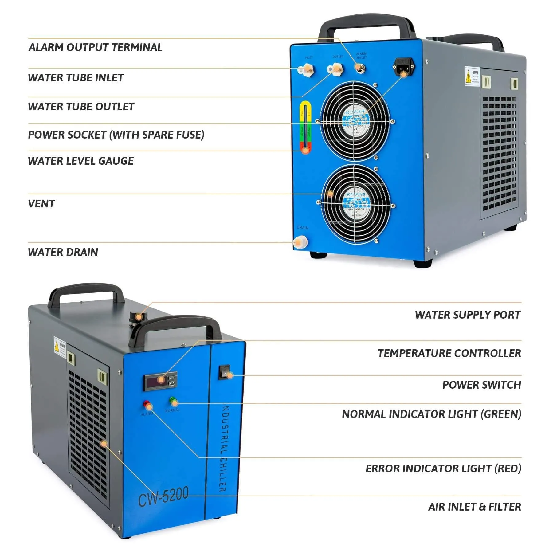 6L Industrial Single Water Chiller for 50W-150W CO2 Laser Engraver Machines