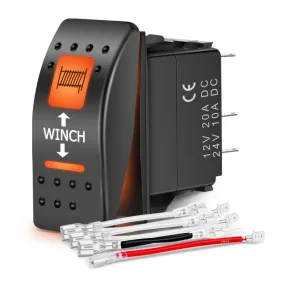 7Pin DPDT On/Off UTV Winch Momentary Rocker Switch Orange Backlit