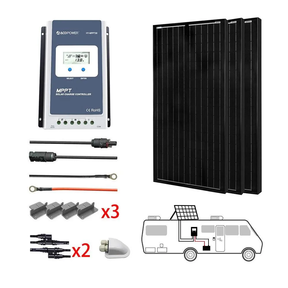 ACOPOWER 300W Mono Solar RV Kits, 30A MPPT Charge Controller (3x100W 30A)