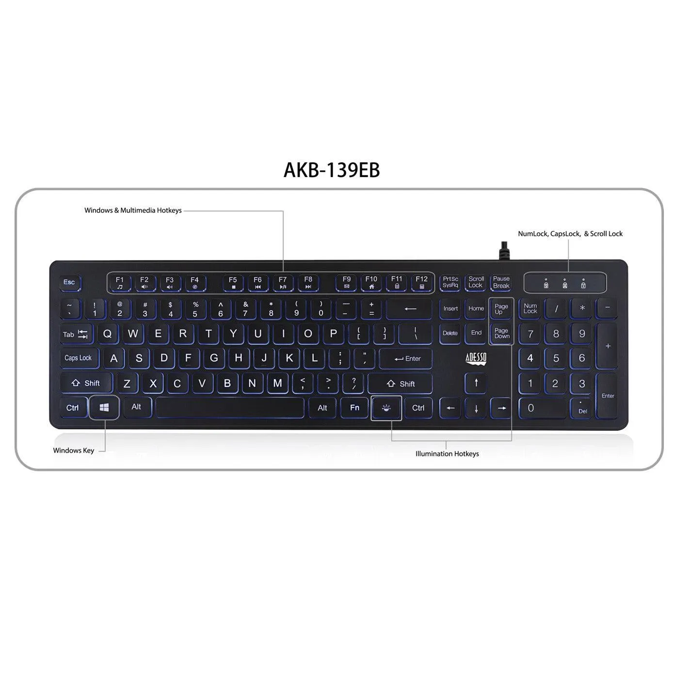 Adesso - Large Print Illuminated Desktop Keyboard