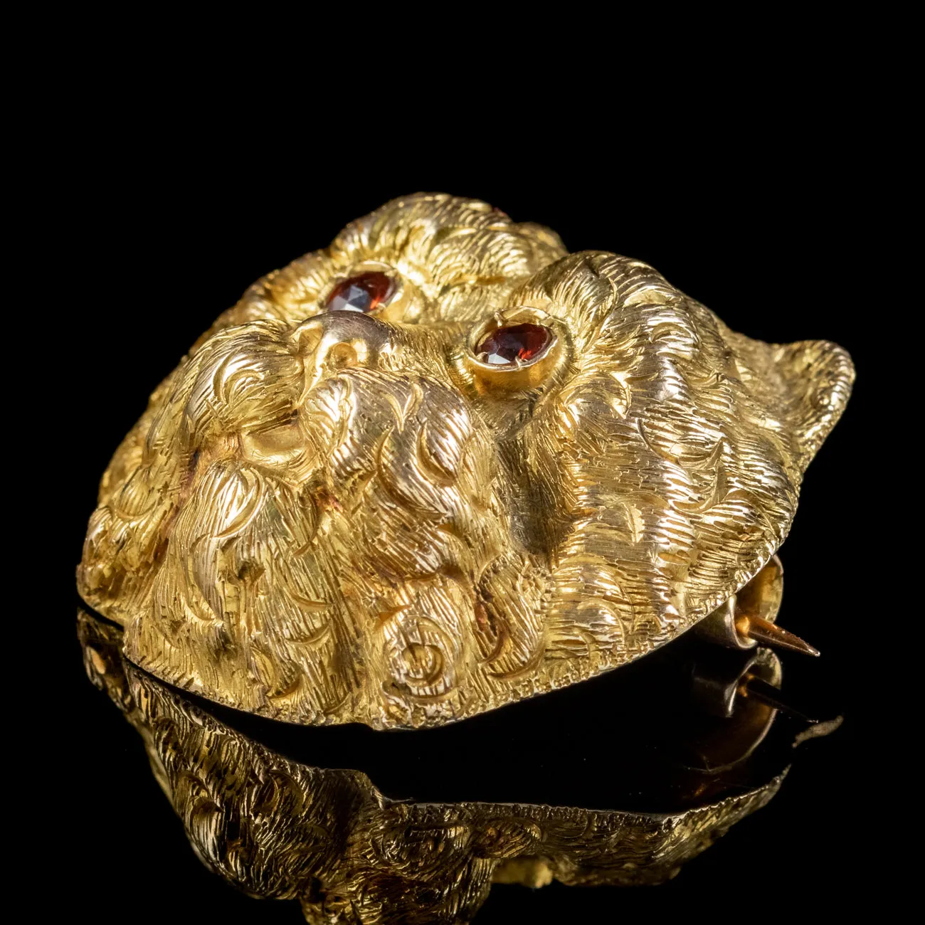Antique Victorian French Dog Brooch Garnet Eyes 18ct Gold Circa 1880