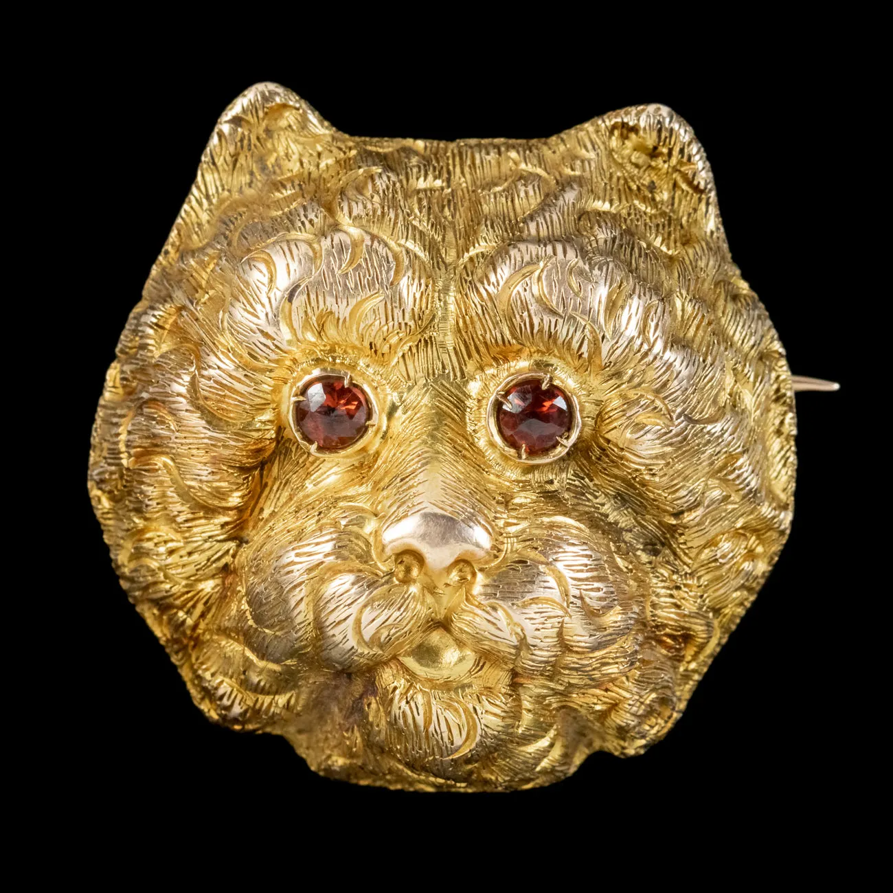 Antique Victorian French Dog Brooch Garnet Eyes 18ct Gold Circa 1880