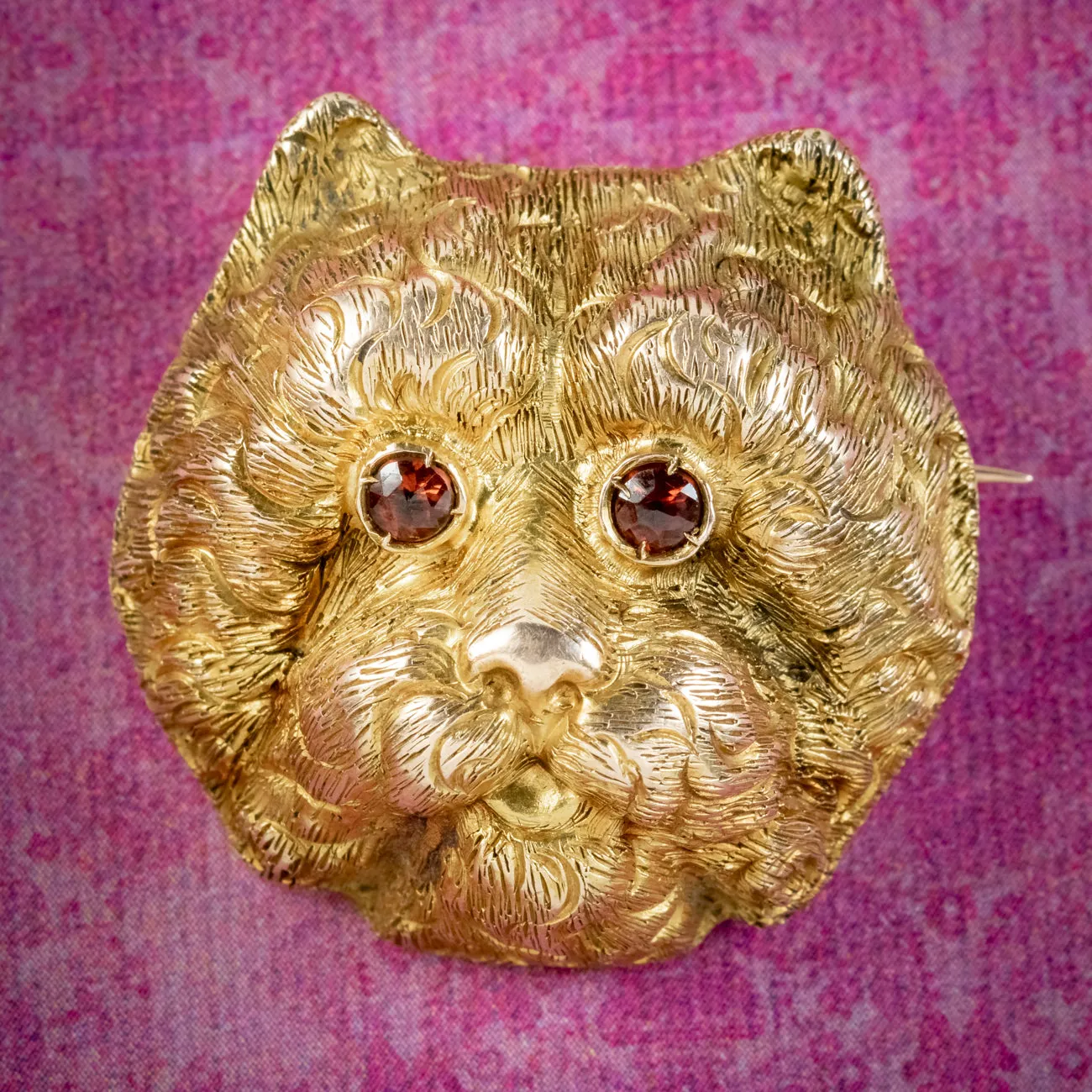 Antique Victorian French Dog Brooch Garnet Eyes 18ct Gold Circa 1880