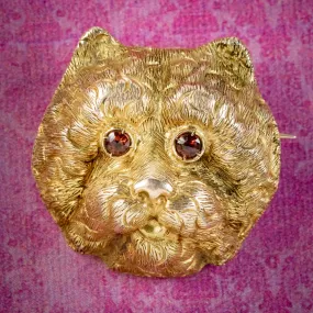 Antique Victorian French Dog Brooch Garnet Eyes 18ct Gold Circa 1880