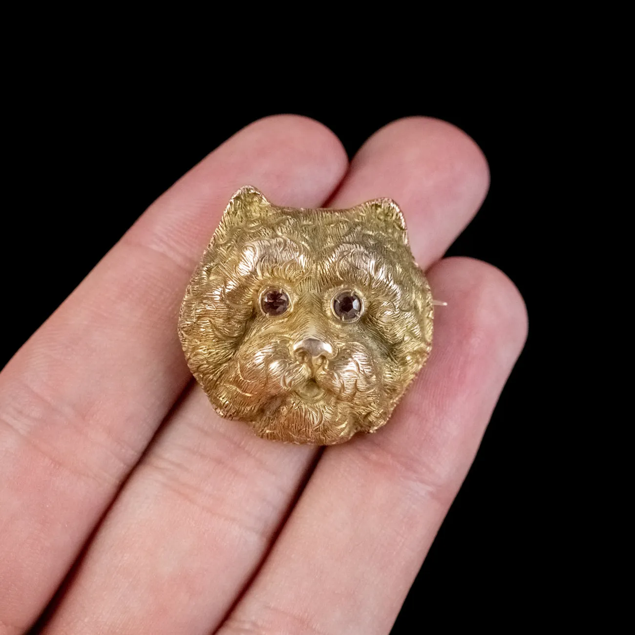 Antique Victorian French Dog Brooch Garnet Eyes 18ct Gold Circa 1880