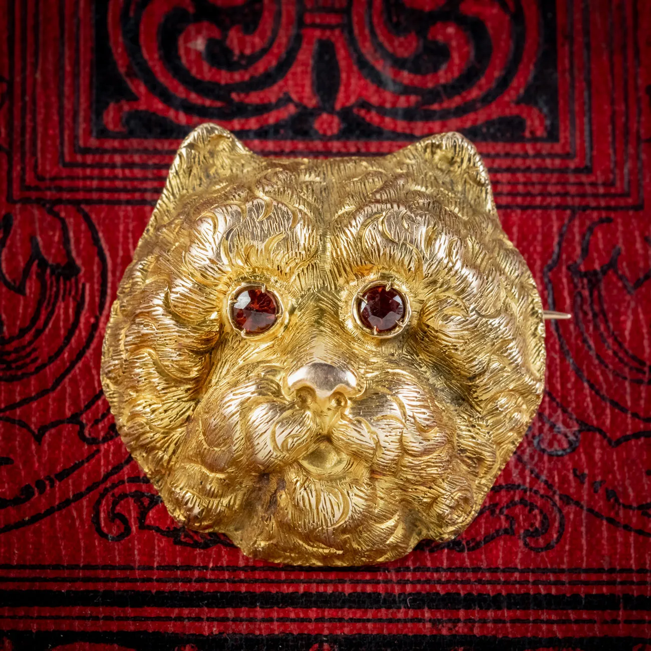 Antique Victorian French Dog Brooch Garnet Eyes 18ct Gold Circa 1880