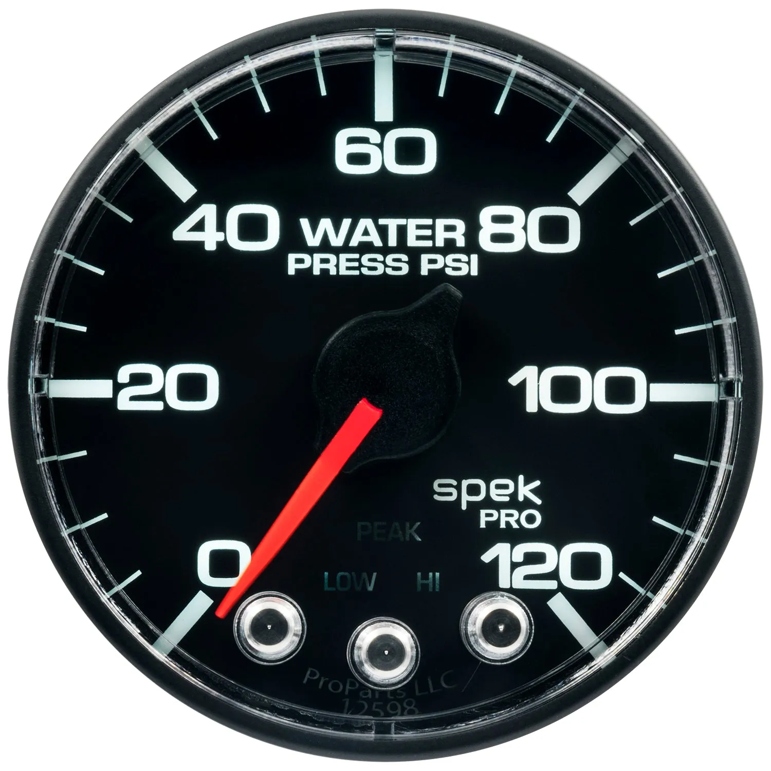 AutoMeter P345324 GAUGE; WATER PRESS; 2 1/16in.; 120PSI; STPR MTR W/PK/WRN; BK/BK; SPEK; NO O-RING