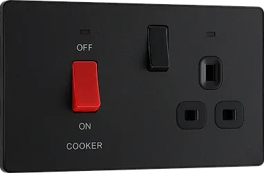 BG Evolve Matt Black Screwless 45A DP Cooker Unit   Socket   Neon PCDMB70B