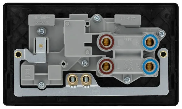BG Evolve Matt Black Screwless 45A DP Cooker Unit   Socket   Neon PCDMB70B