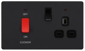 BG Evolve Matt Black Screwless 45A DP Cooker Unit   Socket   Neon PCDMB70B